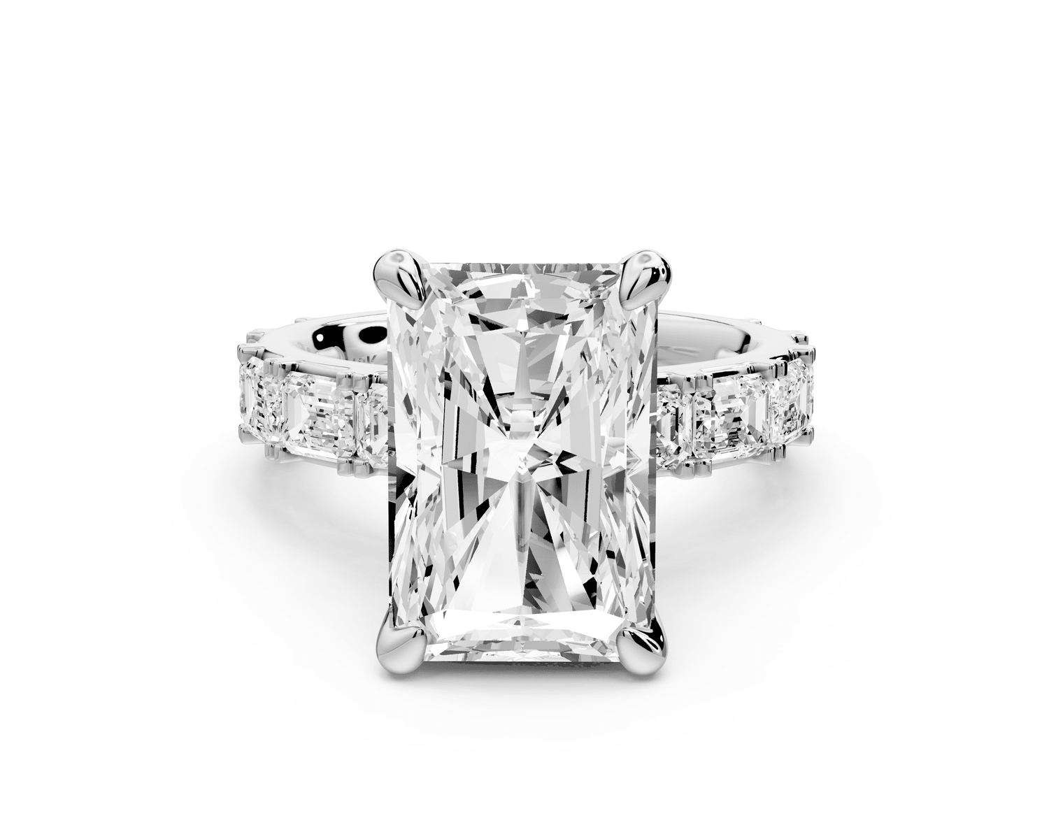 Nadia - 5ct 14k white gold radiant diamond with east - west emerald cut accent stones engagement ring - Mr. Alex Jewelry