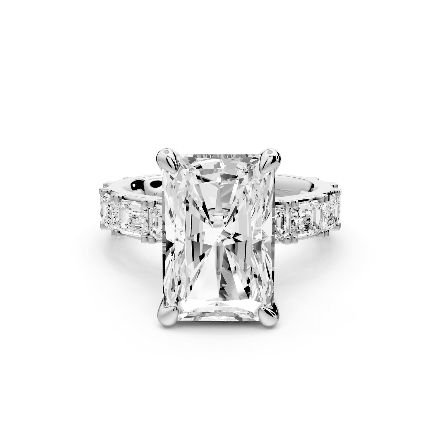 Nadia - 5ct 14k white gold radiant diamond with east - west emerald cut accent stones engagement ring - Mr. Alex Jewelry