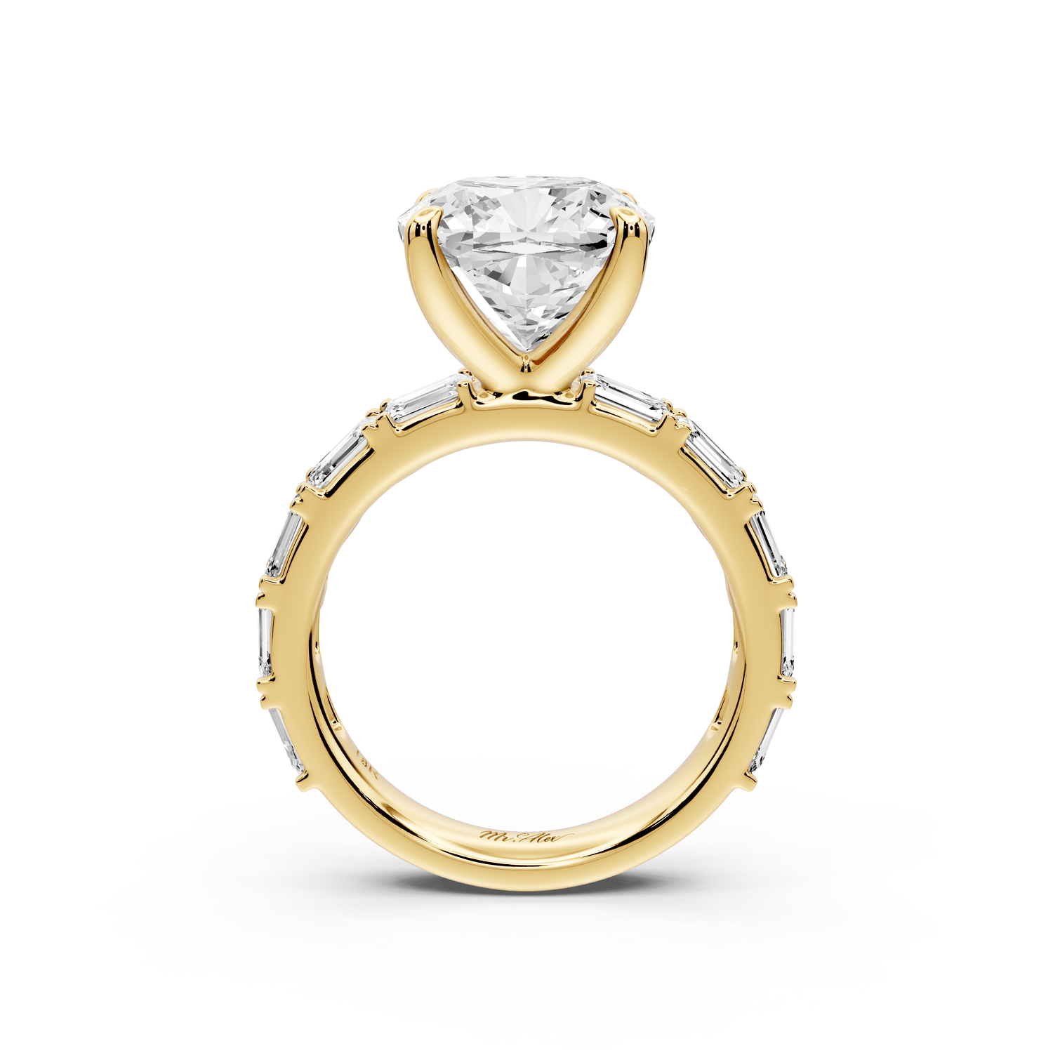 Nadia - 5ct 14k yellow gold cushion diamond with east - west emerald cut accent stones engagement ring - Mr. Alex Jewelry