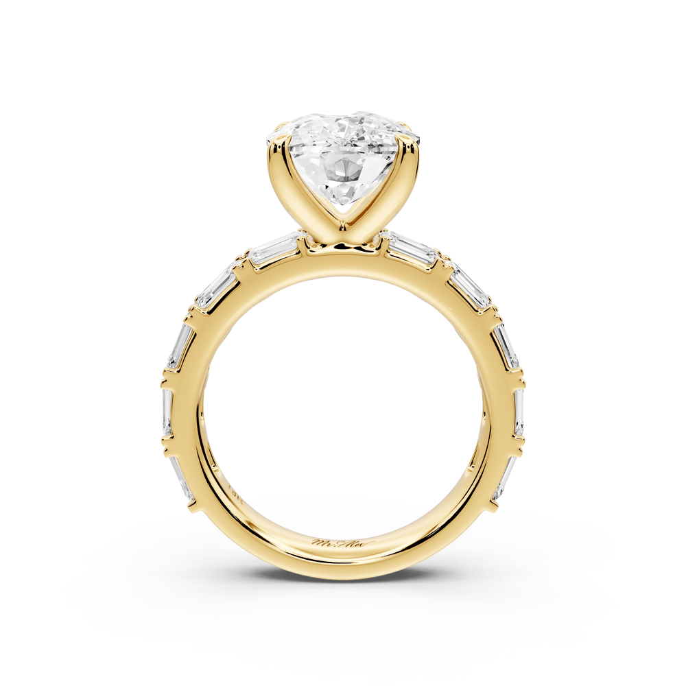 Nadia - 5ct 14k yellow gold ecushion diamond with east - west emerald cut accent stones engagement ring - Mr. Alex Jewelry
