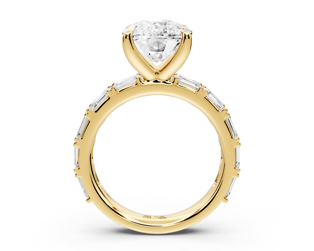 Nadia - 5ct 14k yellow gold ecushion diamond with east - west emerald cut accent stones engagement ring - Mr. Alex Jewelry