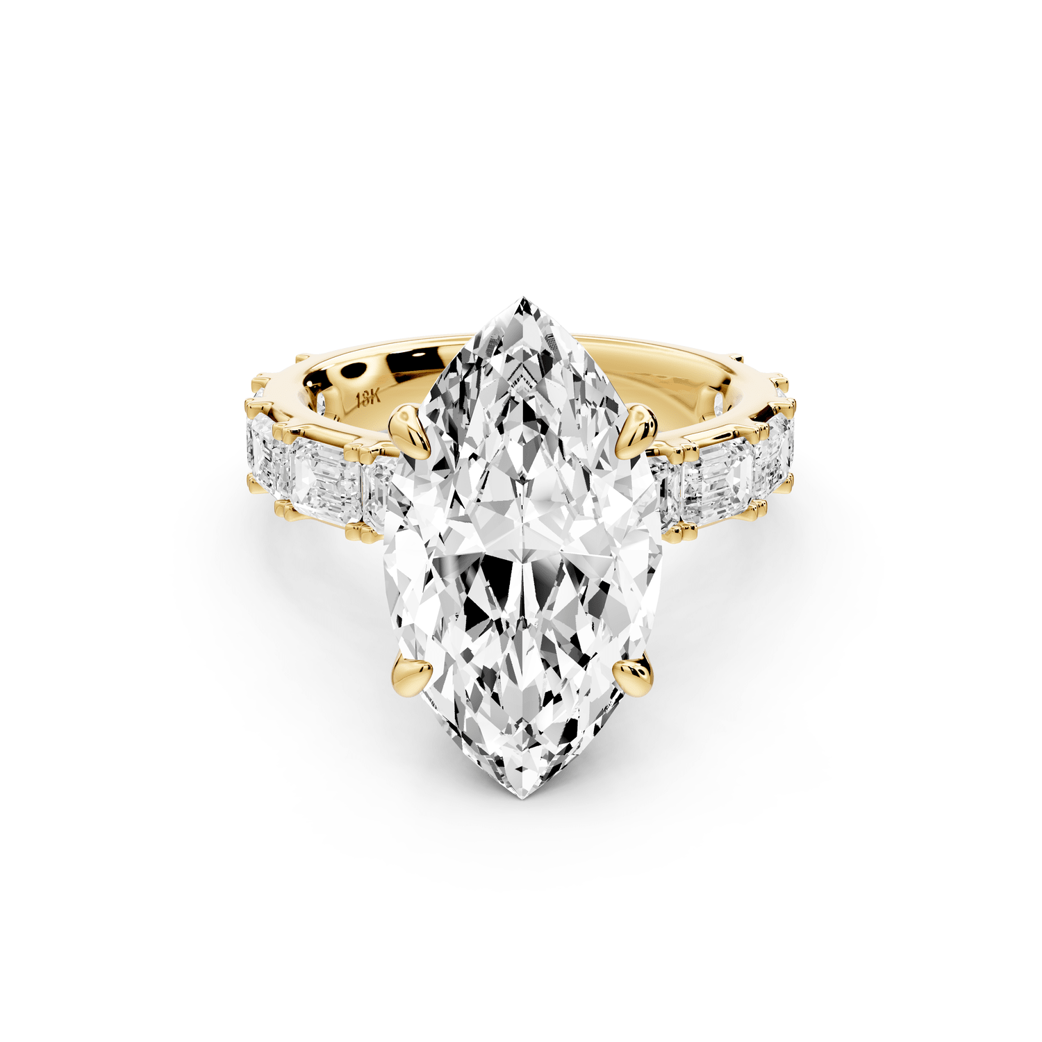 Nadia - 5ct 14k yellow gold marquise diamond with east - west emerald cut accent stones engagement ring - Mr. Alex Jewelry