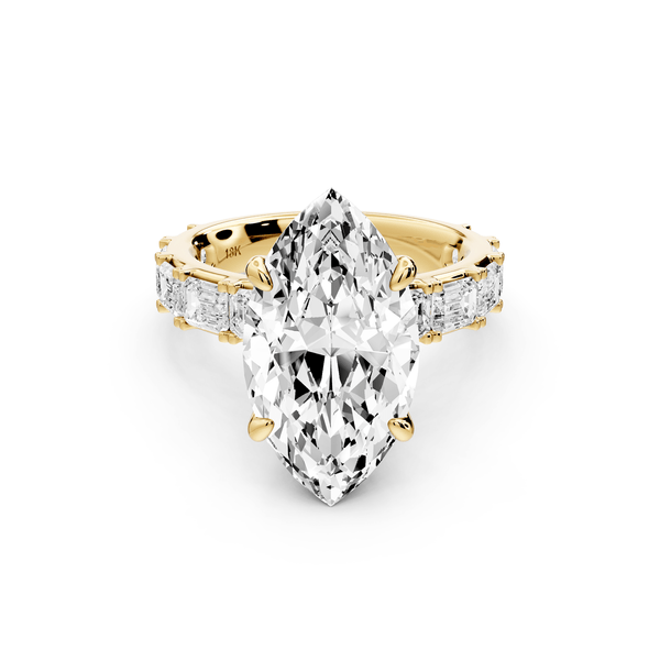 Nadia - 5ct 14k yellow gold marquise diamond with east - west emerald cut accent stones engagement ring - Mr. Alex Jewelry