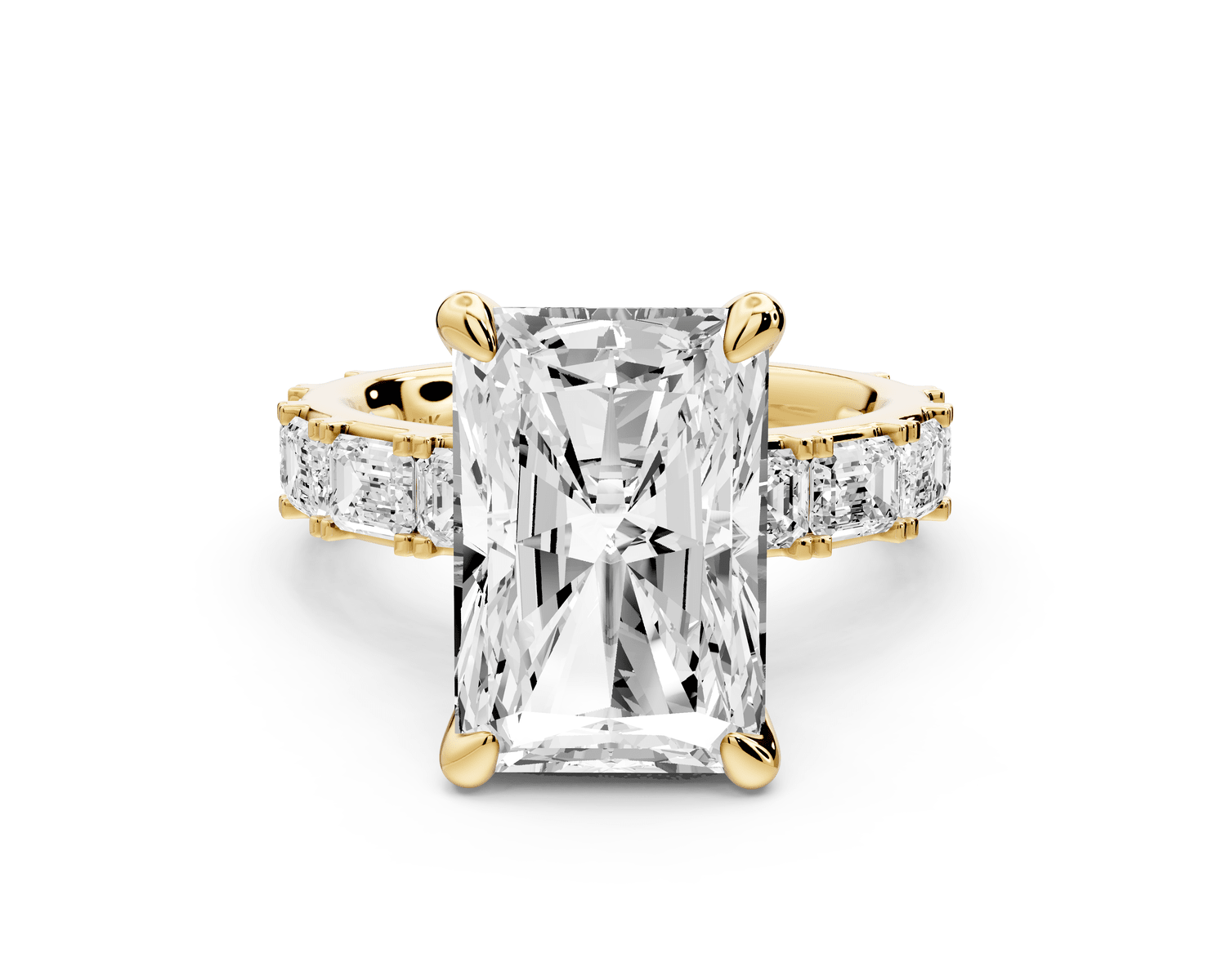 Nadia - 5ct 14k yellow gold radiant diamond with east - west emerald cut accent stones engagement ring - Mr. Alex Jewelry