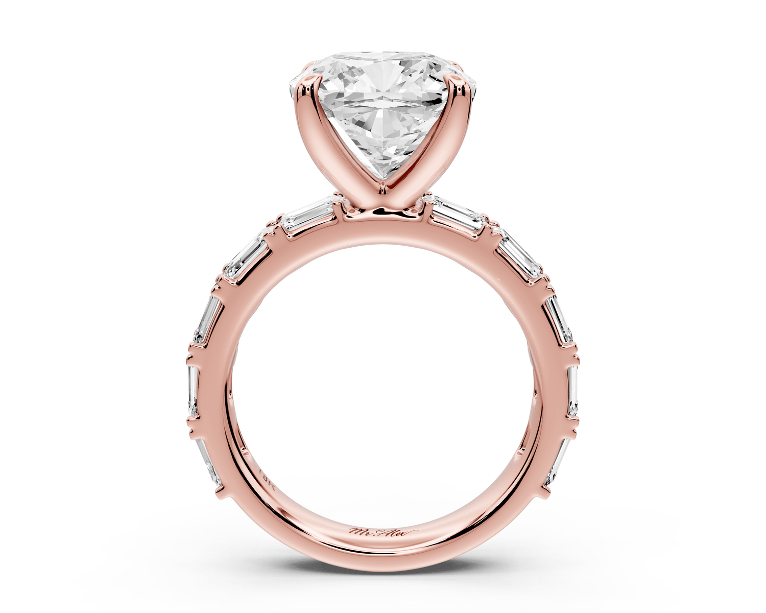 Nadia - 5ct 18k rose gold cushion diamond with east - west emerald cut accent stones engagement ring - Mr. Alex Jewelry