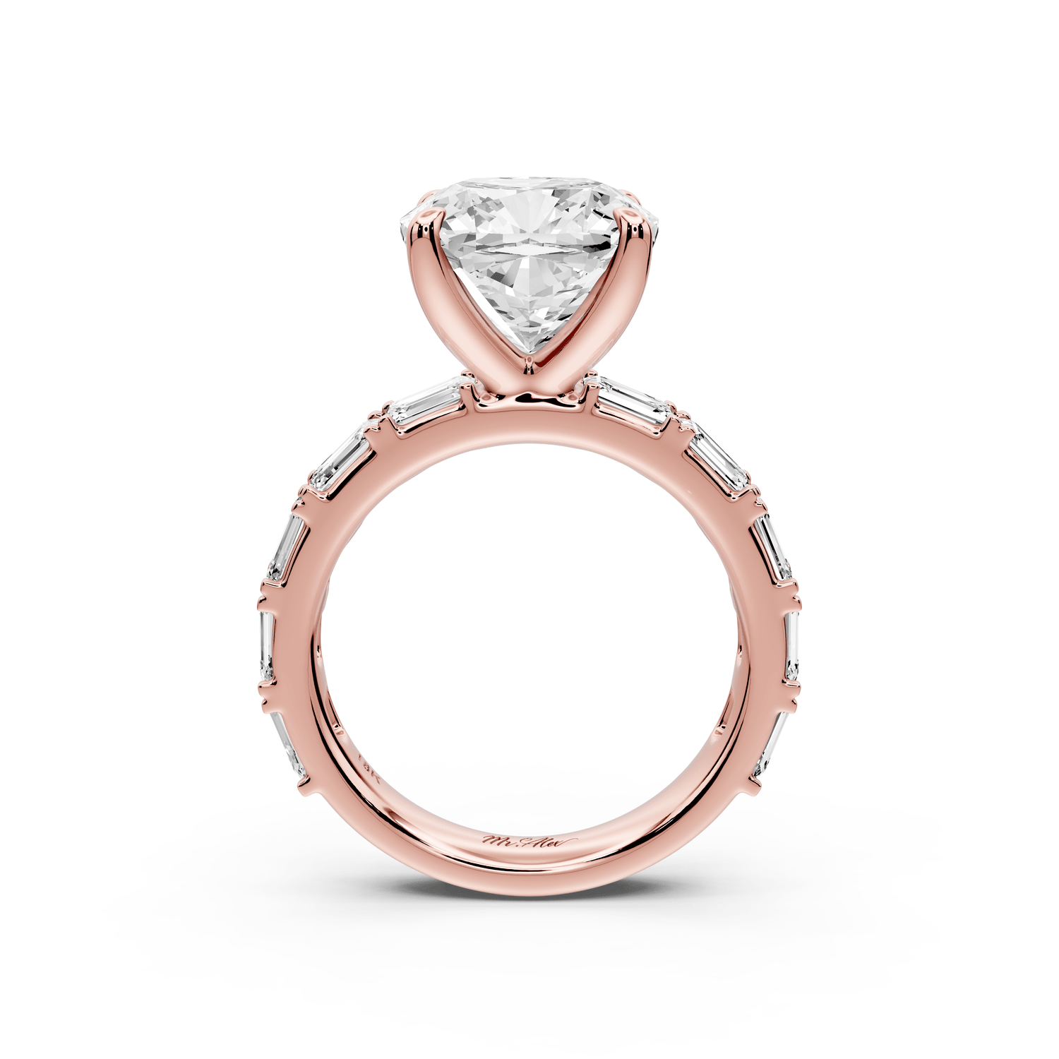 Nadia - 5ct 18k rose gold cushion diamond with east - west emerald cut accent stones engagement ring - Mr. Alex Jewelry