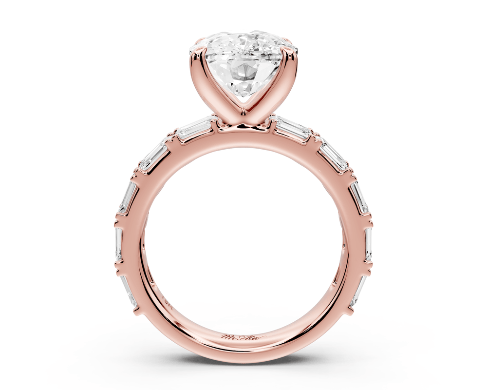 Nadia - 5ct 18k rose gold ecushion diamond with east - west emerald cut accent stones engagement ring - Mr. Alex Jewelry