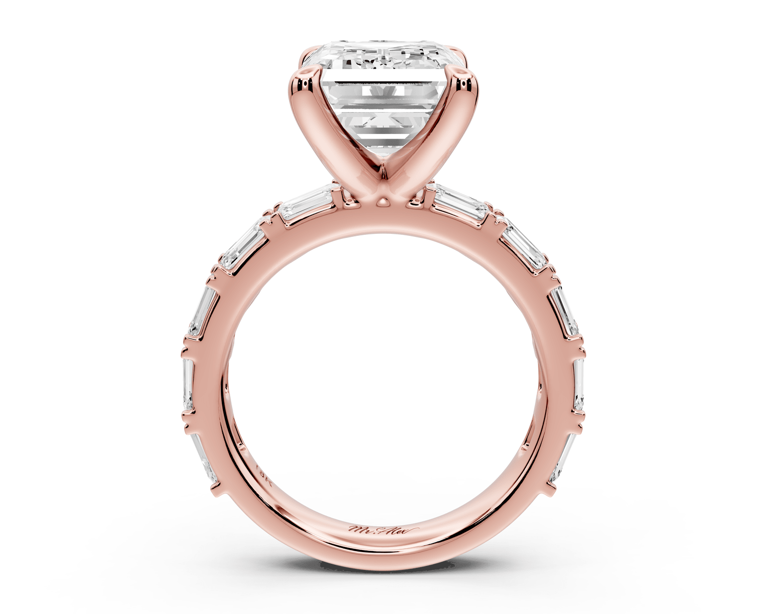 Nadia - 5ct 18k rose gold emerald diamond with east - west emerald cut accent stones engagament ring - Mr. Alex Jewelry