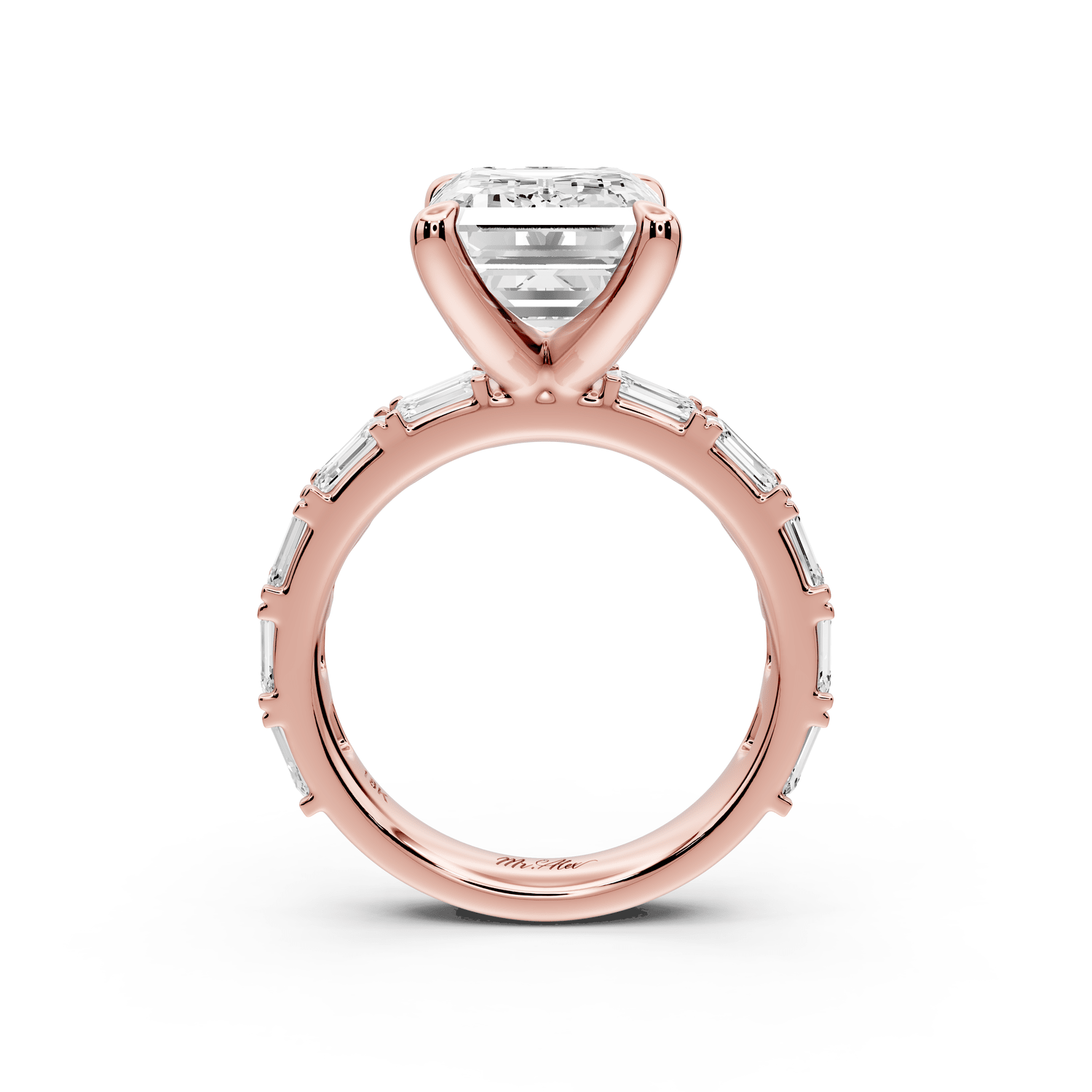 Nadia - 5ct 18k rose gold emerald diamond with east - west emerald cut accent stones engagament ring - Mr. Alex Jewelry