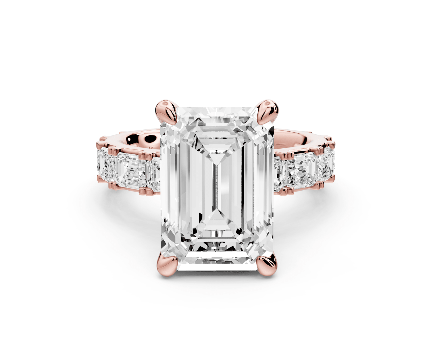 Nadia - 5ct 18k rose gold emerald diamond with east - west emerald cut accent stones engagament ring - Mr. Alex Jewelry