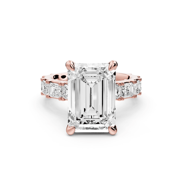 Nadia - 5ct 18k rose gold emerald diamond with east - west emerald cut accent stones engagament ring - Mr. Alex Jewelry
