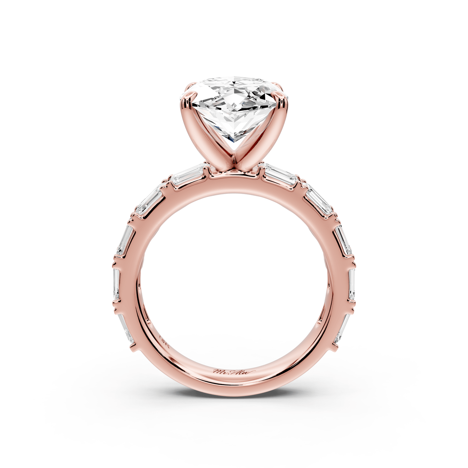 Nadia - 5ct 18k rose gold marquise diamond with east - west emerald cut accent stones engagement ring - Mr. Alex Jewelry