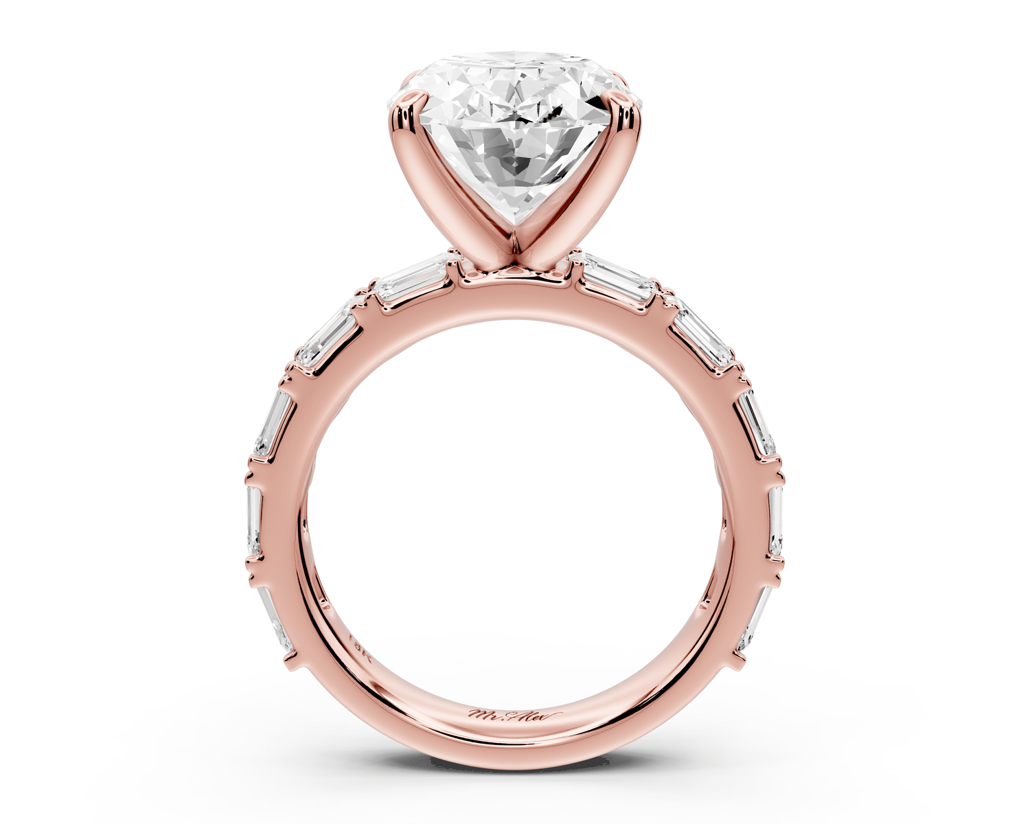 Nadia - 5ct 18k rose gold oval diamond with east - west emerald cut accent stones engagament ring - Mr. Alex Jewelry