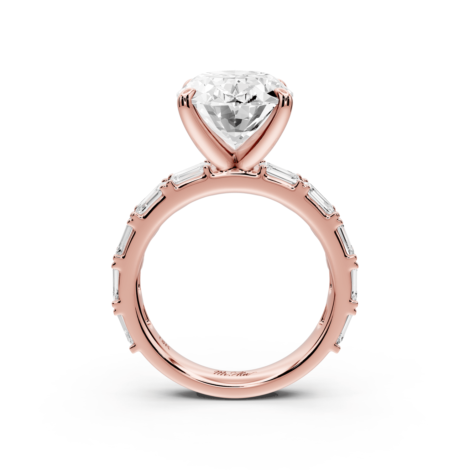 Nadia - 5ct 18k rose gold oval diamond with east - west emerald cut accent stones engagament ring - Mr. Alex Jewelry