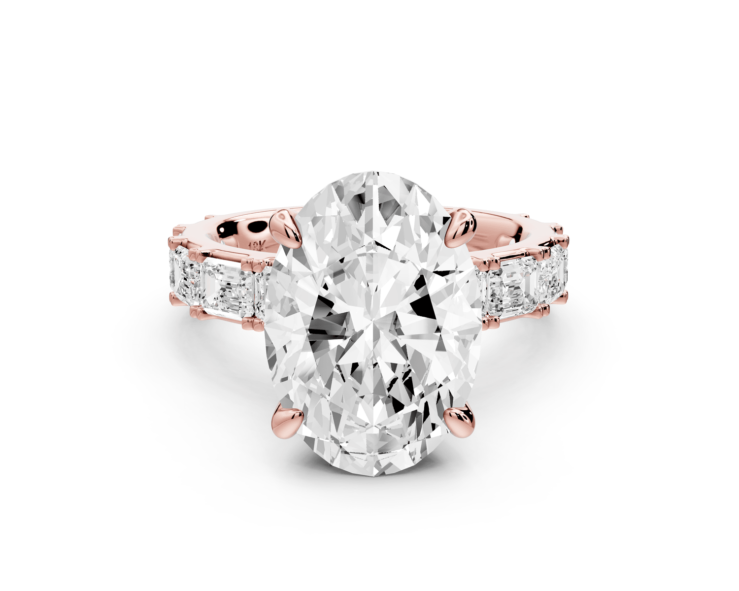 Nadia - 5ct 18k rose gold oval diamond with east - west emerald cut accent stones engagament ring - Mr. Alex Jewelry