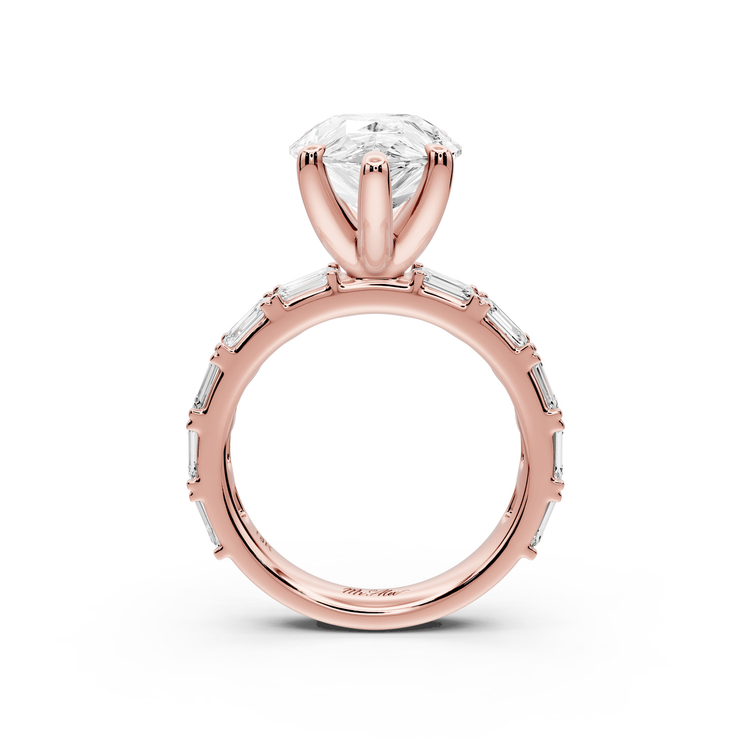 Nadia - 5ct 18k rose gold pear diamond with east - west emerald cut accent stones engagament ring - Mr. Alex Jewelry