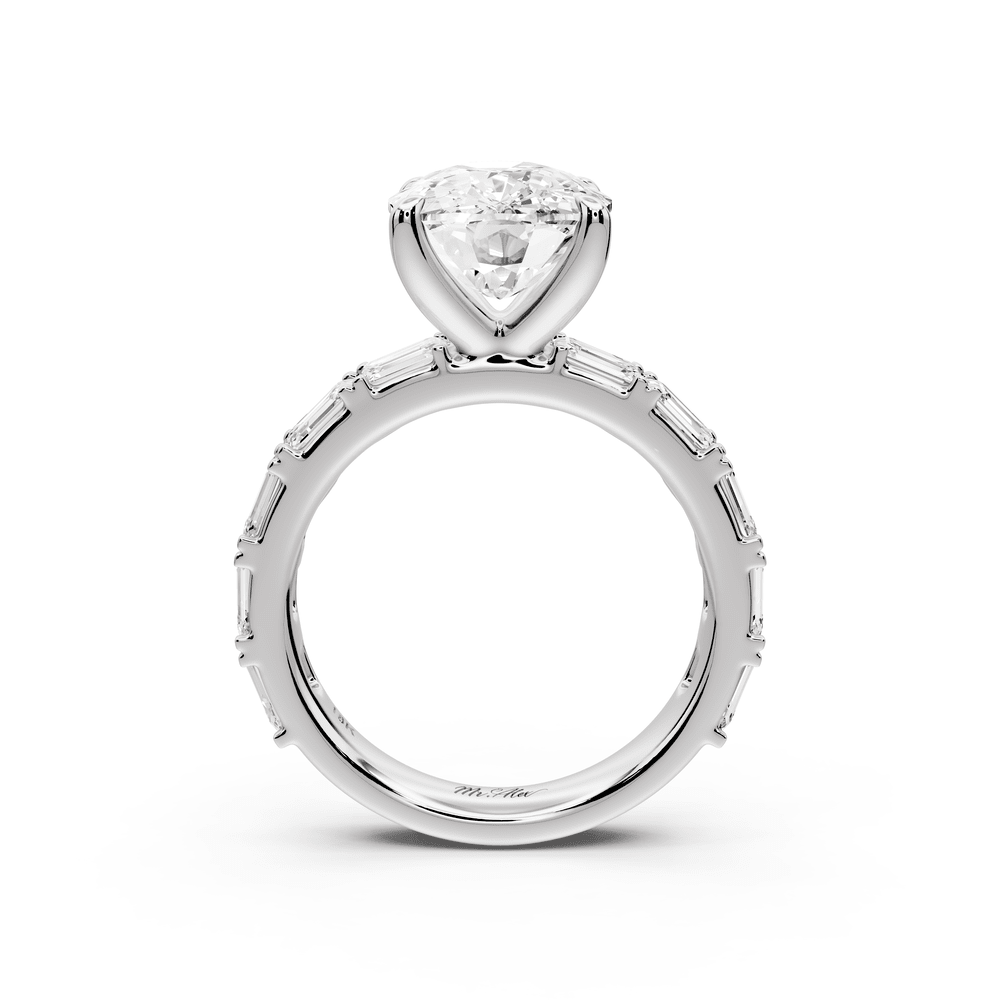 Nadia - 5ct 18k white gold ecushion diamond with east - west emerald cut accent stones engagement ring - Mr. Alex Jewelry