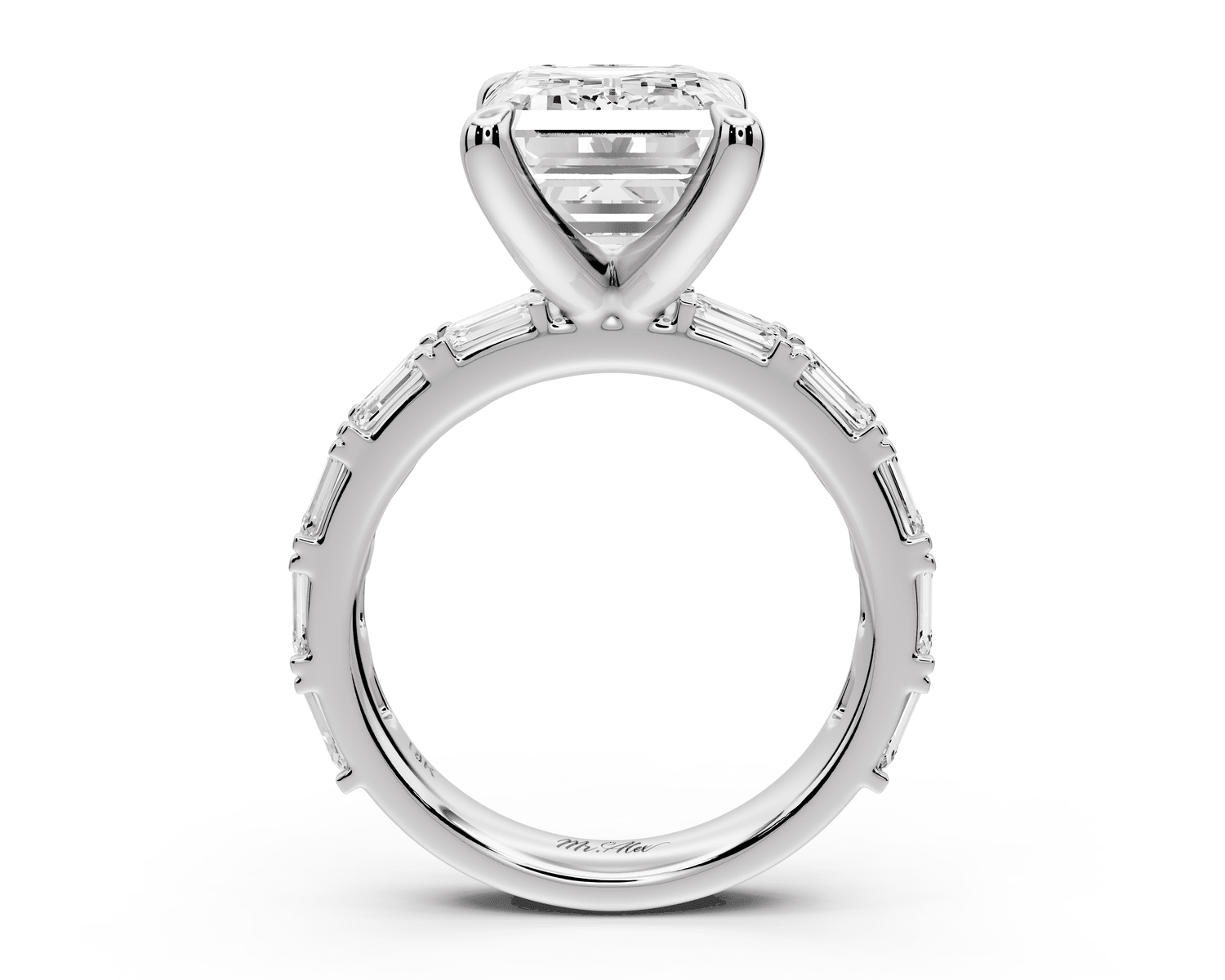 Nadia - 5ct 18k white gold emerald diamond with east - west emerald cut accent stones engagament ring - Mr. Alex Jewelry