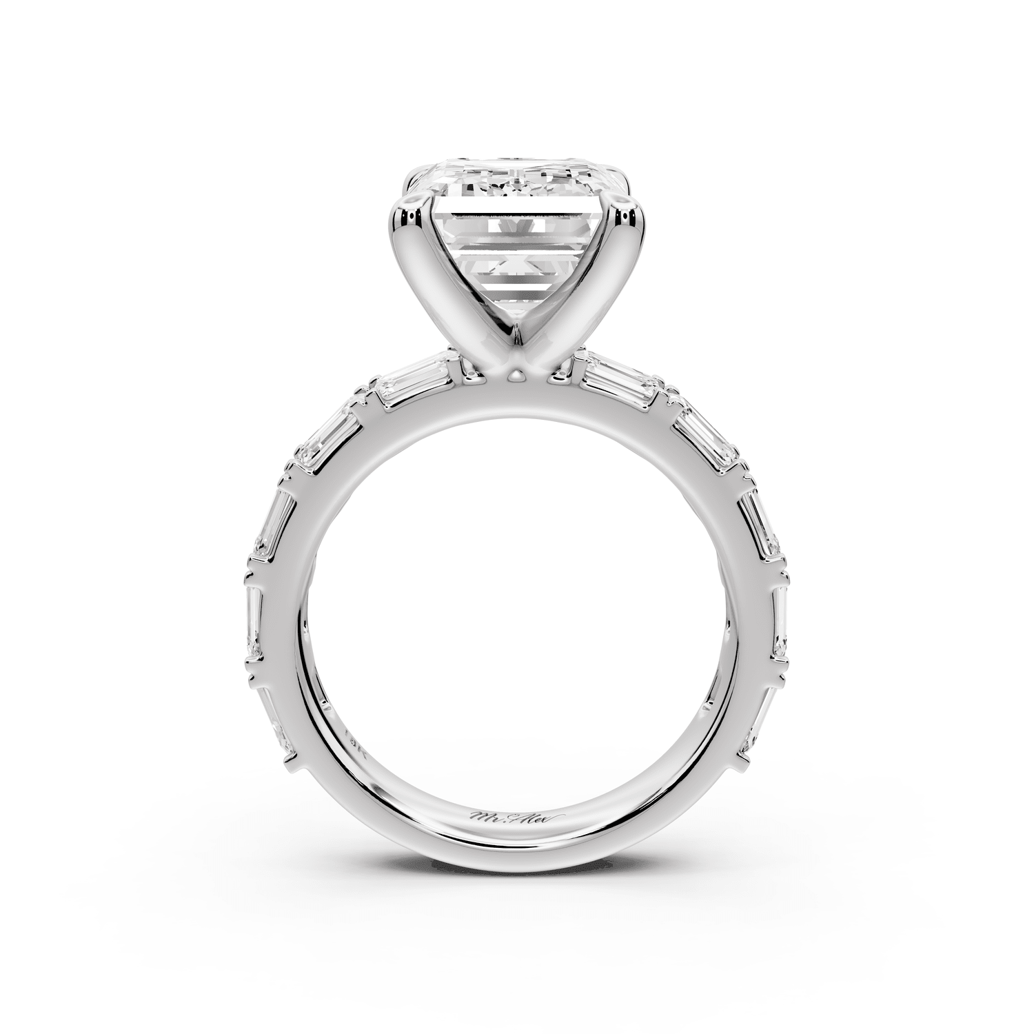 Nadia - 5ct 18k white gold emerald diamond with east - west emerald cut accent stones engagament ring - Mr. Alex Jewelry