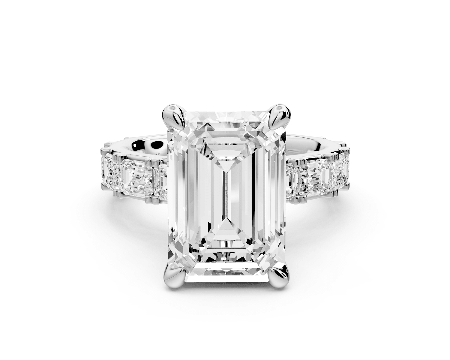 Nadia - 5ct 18k white gold emerald diamond with east - west emerald cut accent stones engagament ring - Mr. Alex Jewelry