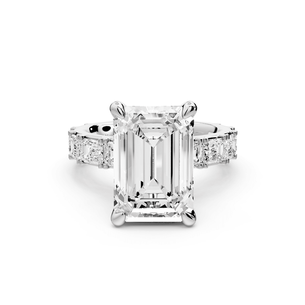 Nadia - 5ct 18k white gold emerald diamond with east - west emerald cut accent stones engagament ring - Mr. Alex Jewelry