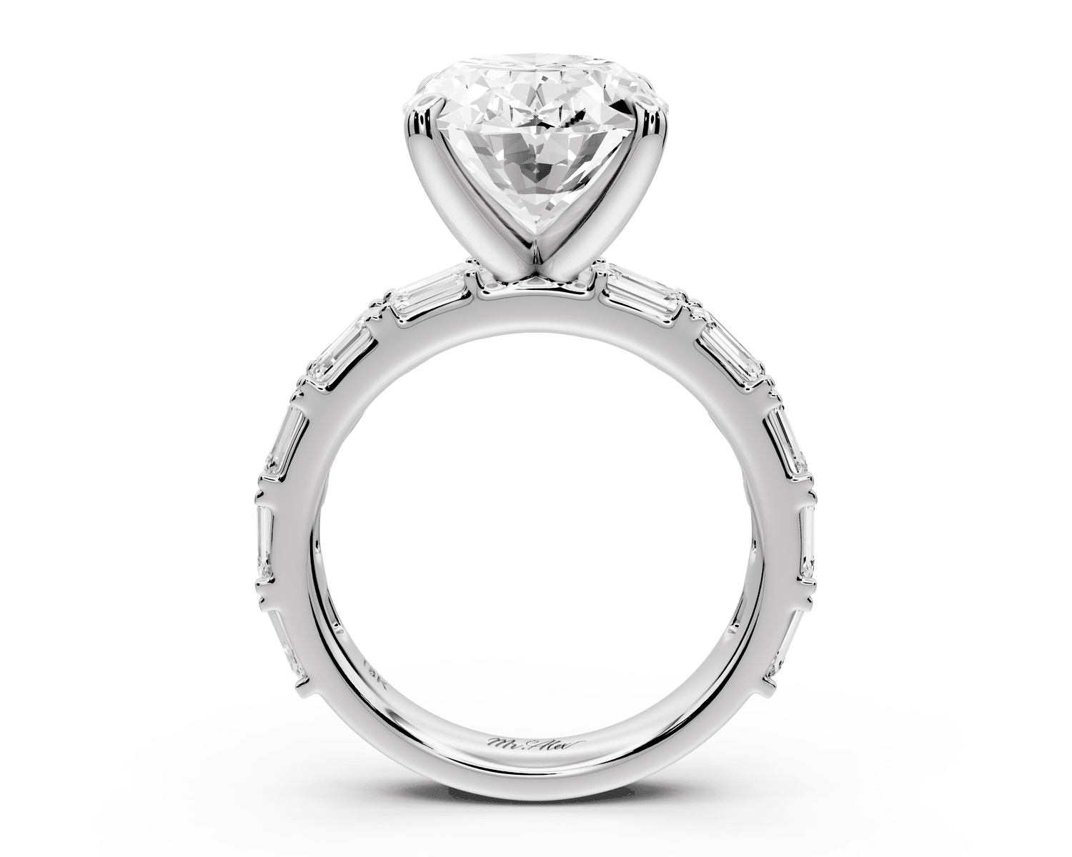 Nadia - 5ct 18k white gold oval diamond with east - west emerald cut accent stones engagament ring - Mr. Alex Jewelry