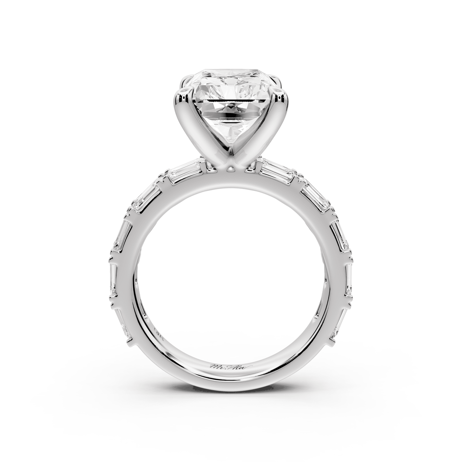Nadia - 5ct 18k white gold radiant diamond with east - west emerald cut accent stones engagement ring - Mr. Alex Jewelry