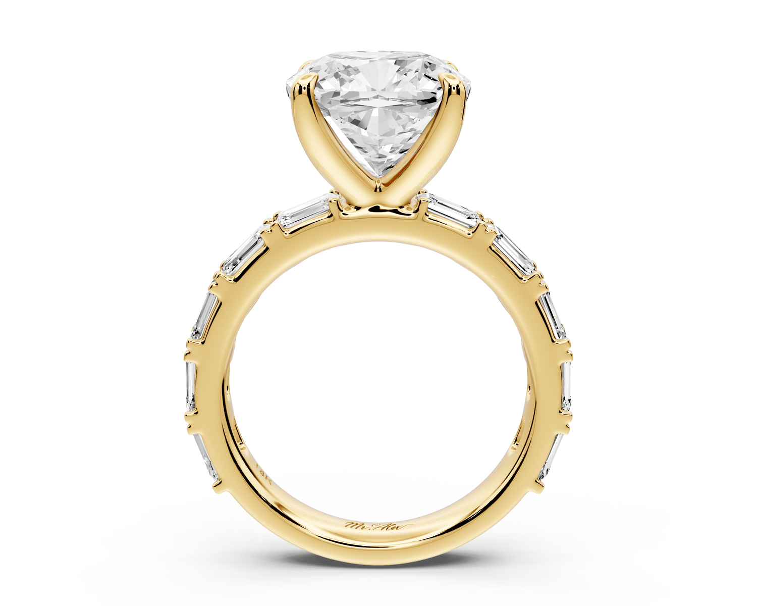Nadia - 5ct 18k yellow gold cushion diamond with east - west emerald cut accent stones engagement ring - Mr. Alex Jewelry