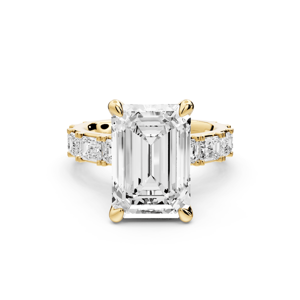 Nadia - 5ct 18k yellow gold emerald diamond with east - west emerald cut accent stones engagament ring - Mr. Alex Jewelry