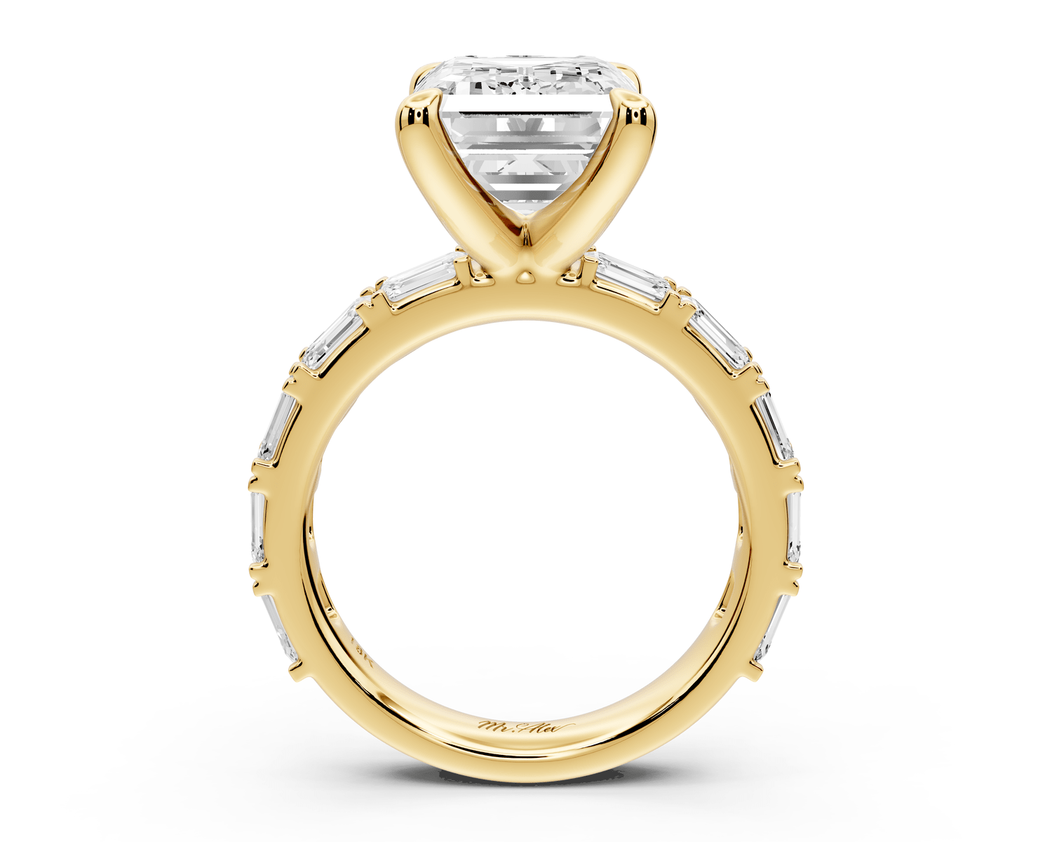 Nadia - 5ct 18k yellow gold emerald diamond with east - west emerald cut accent stones engagament ring - Mr. Alex Jewelry
