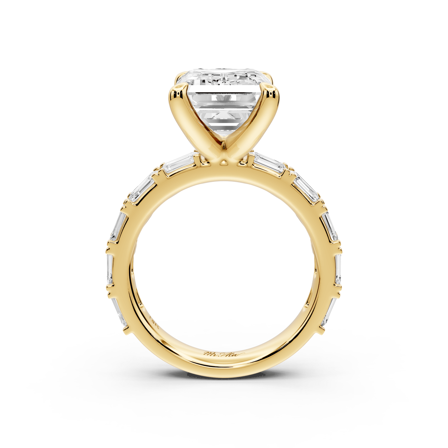 Nadia - 5ct 18k yellow gold emerald diamond with east - west emerald cut accent stones engagament ring - Mr. Alex Jewelry