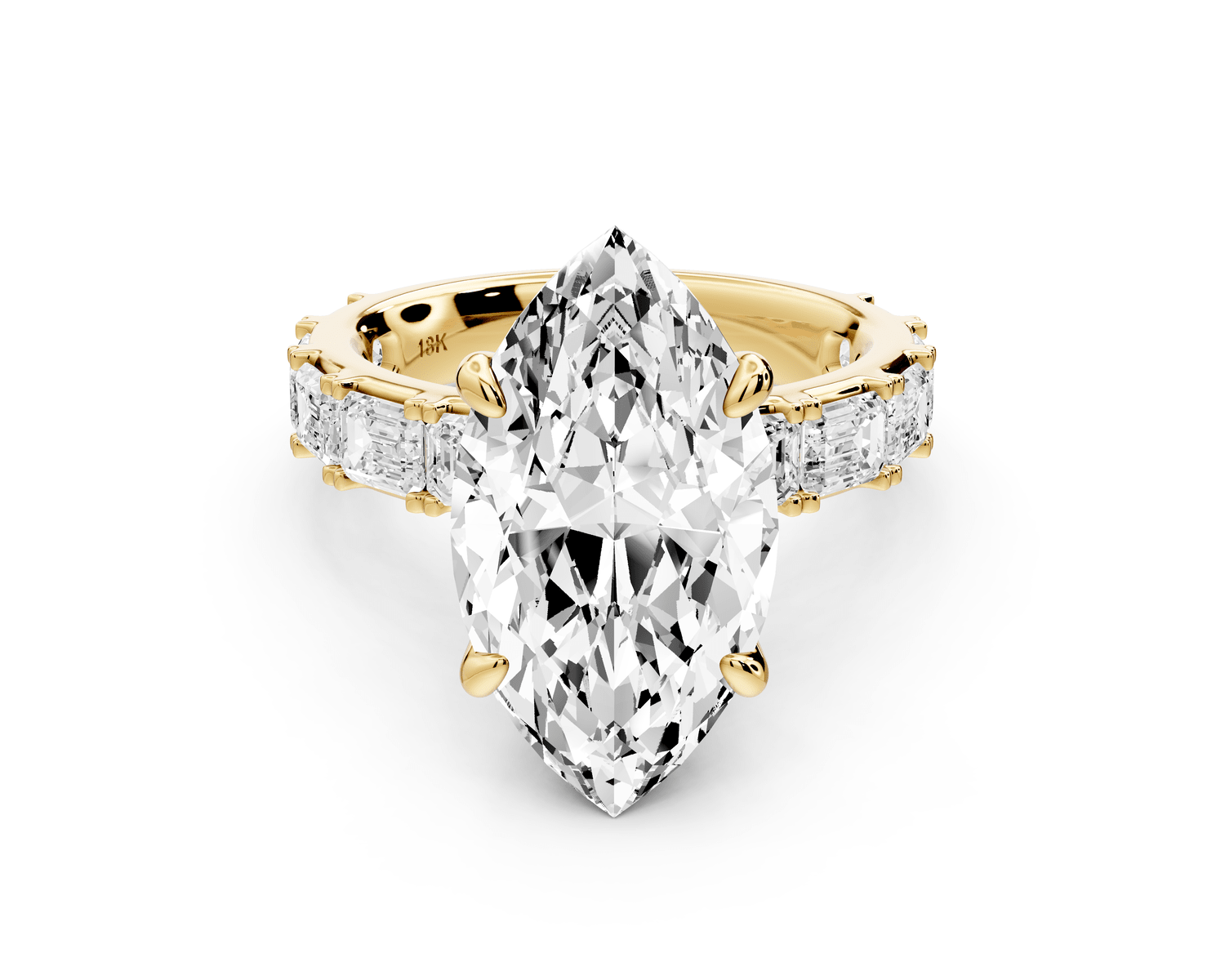 Nadia - 5ct 18k yellow gold marquise diamond with east - west emerald cut accent stones engagement ring - Mr. Alex Jewelry