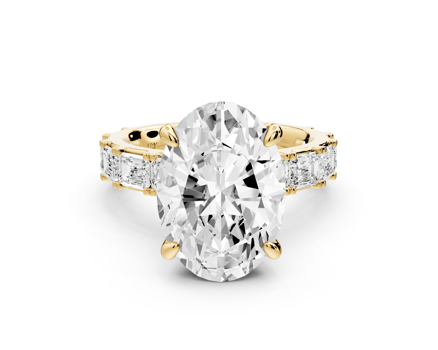 Nadia - 5ct 18k yellow gold oval diamond with east - west emerald cut accent stones engagament ring - Mr. Alex Jewelry