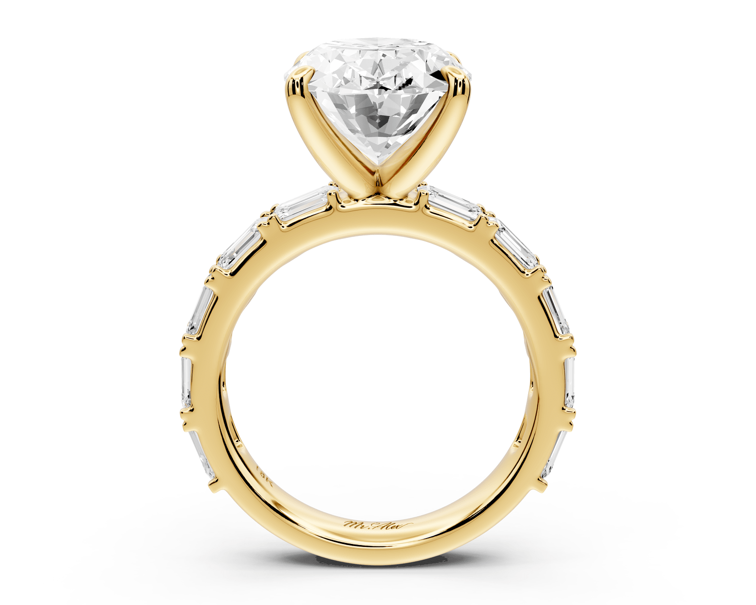 Nadia - 5ct 18k yellow gold oval diamond with east - west emerald cut accent stones engagament ring - Mr. Alex Jewelry