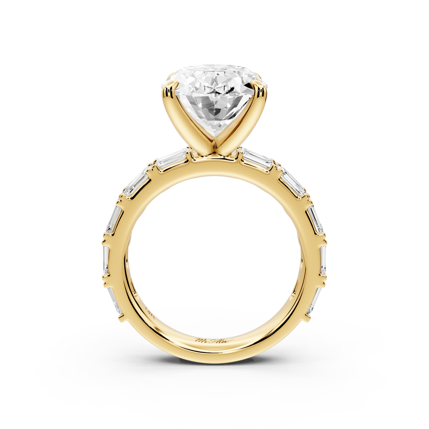 Nadia - 5ct 18k yellow gold oval diamond with east - west emerald cut accent stones engagament ring - Mr. Alex Jewelry
