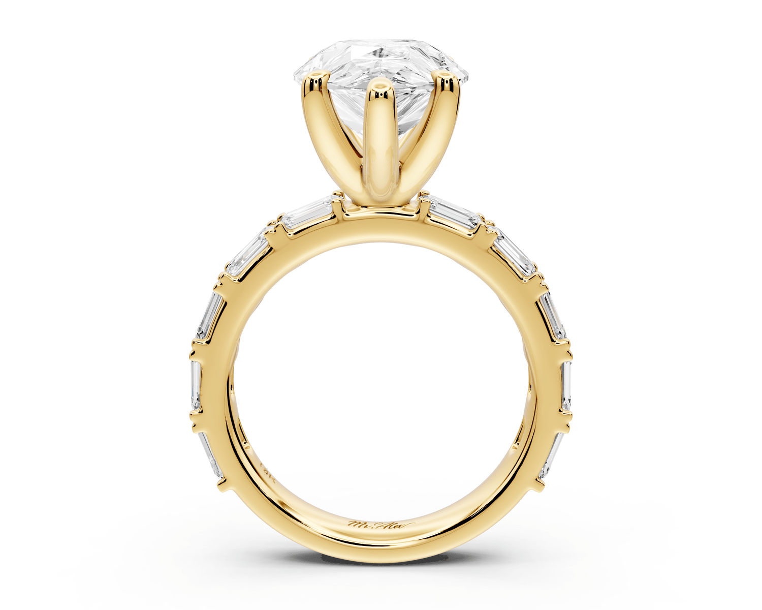 Nadia - 5ct 18k yellow gold pear diamond with east - west emerald cut accent stones engagament ring - Mr. Alex Jewelry