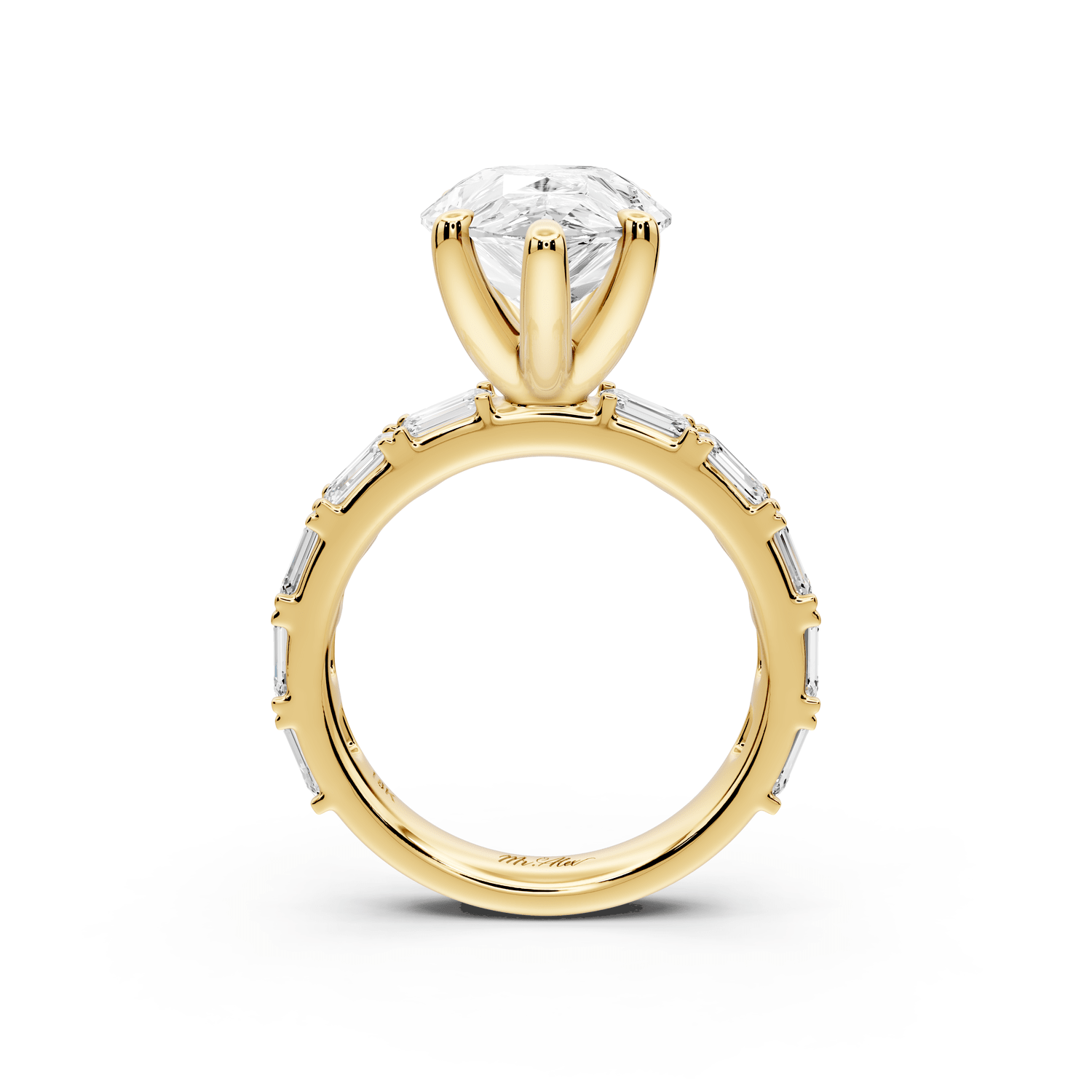 Nadia - 5ct 18k yellow gold pear diamond with east - west emerald cut accent stones engagament ring - Mr. Alex Jewelry