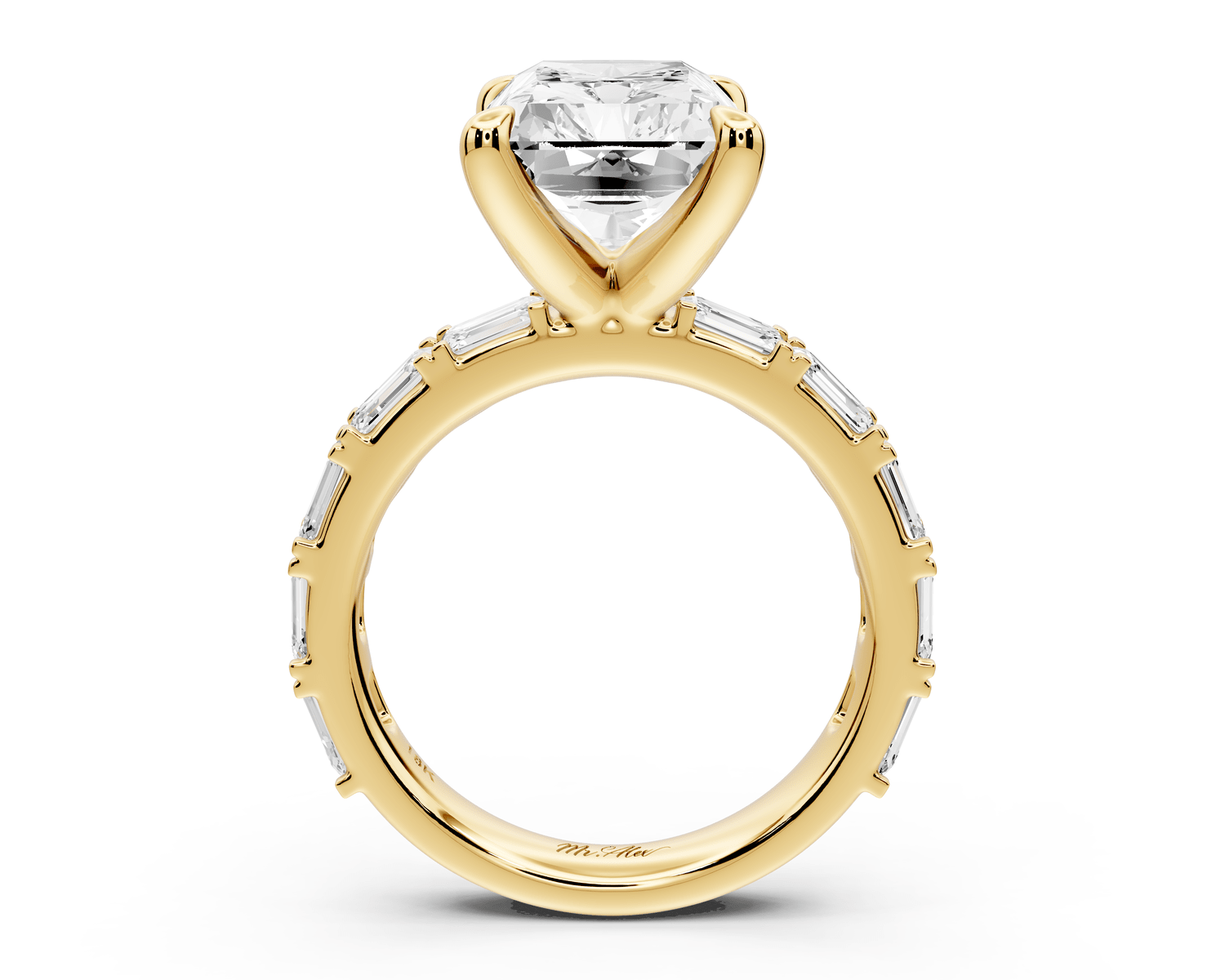Nadia - 5ct 18k yellow gold radiant diamond with east - west emerald cut accent stones engagement ring - Mr. Alex Jewelry