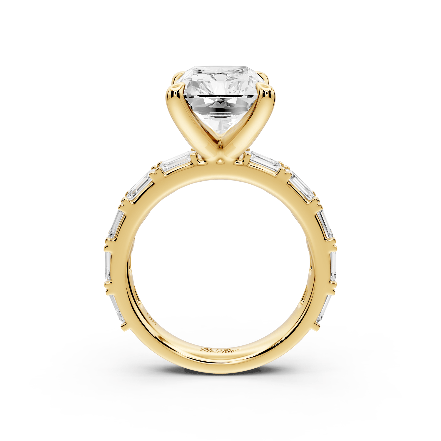 Nadia - 5ct 18k yellow gold radiant diamond with east - west emerald cut accent stones engagement ring - Mr. Alex Jewelry