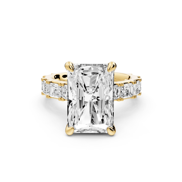 Nadia - 5ct 18k yellow gold radiant diamond with east - west emerald cut accent stones engagement ring - Mr. Alex Jewelry