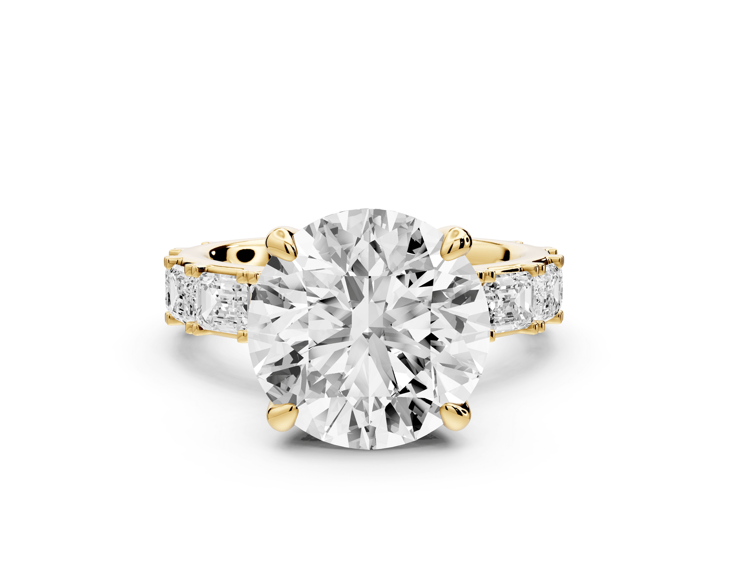 Nadia - 5ct 18k yellow gold round diamond with east - west emerald cut accent stones engagement ring - Mr. Alex Jewelry