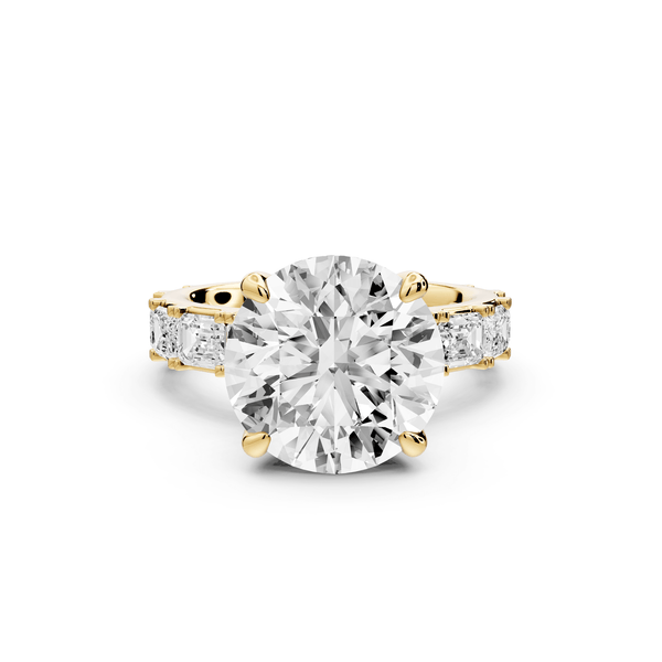 Nadia - 5ct 18k yellow gold round diamond with east - west emerald cut accent stones engagement ring - Mr. Alex Jewelry