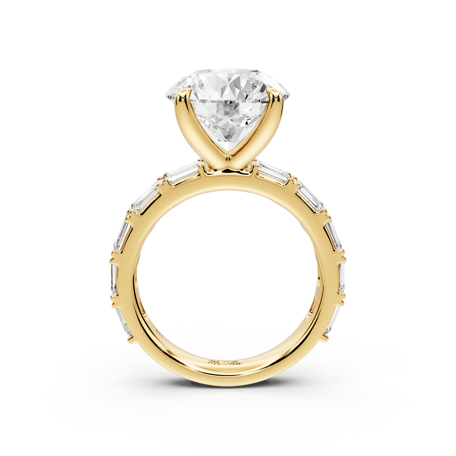 Nadia - 5ct 18k yellow gold round diamond with east - west emerald cut accent stones engagement ring - Mr. Alex Jewelry