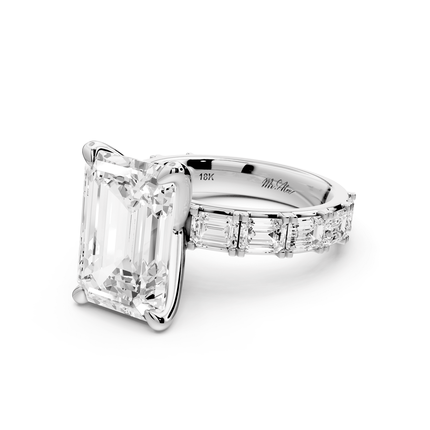 Nadia - 5ct platinum emerald diamond with east - west emerald cut accent stones engagament ring - Mr. Alex Jewelry