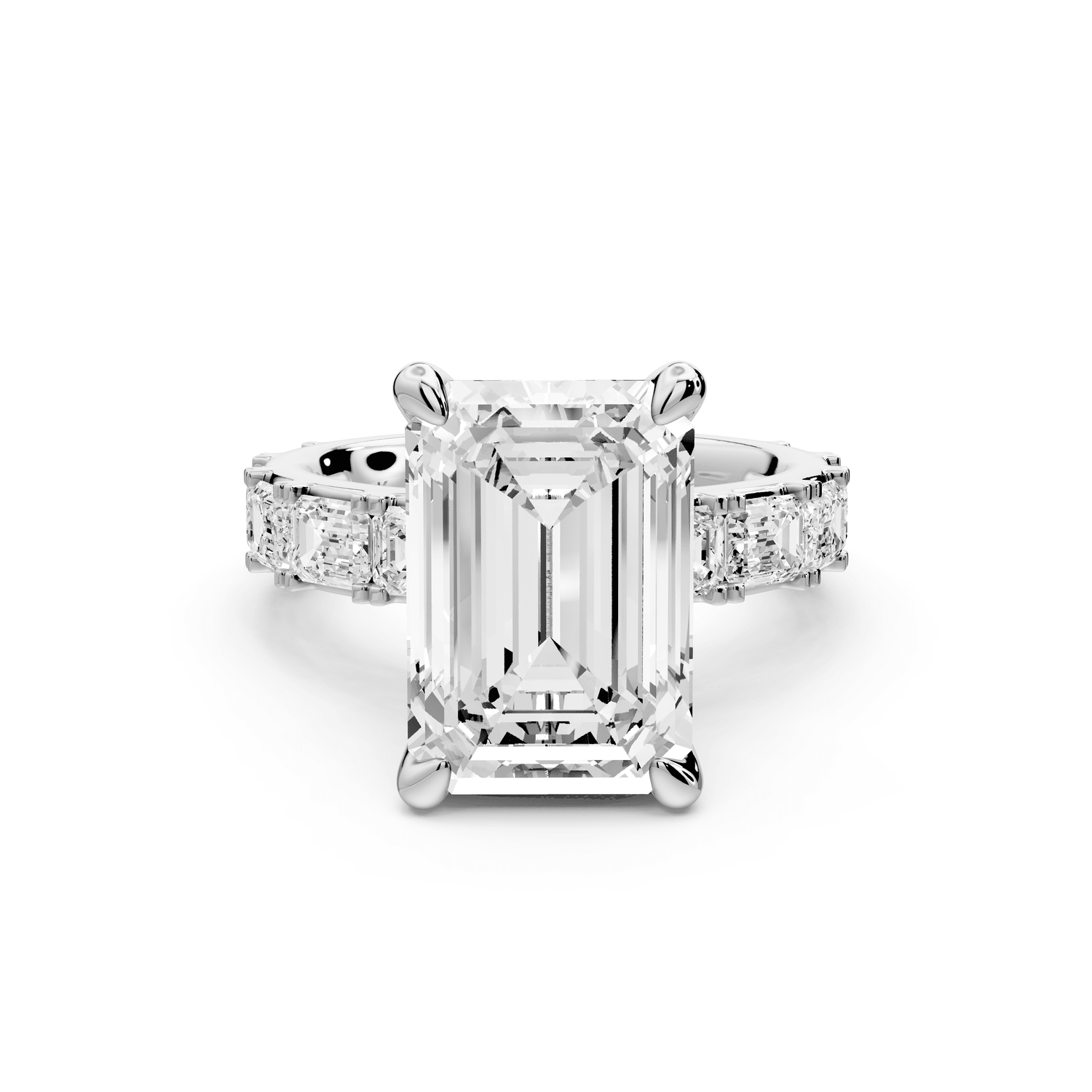 Nadia - 5ct platinum emerald diamond with east - west emerald cut accent stones engagament ring - Mr. Alex Jewelry