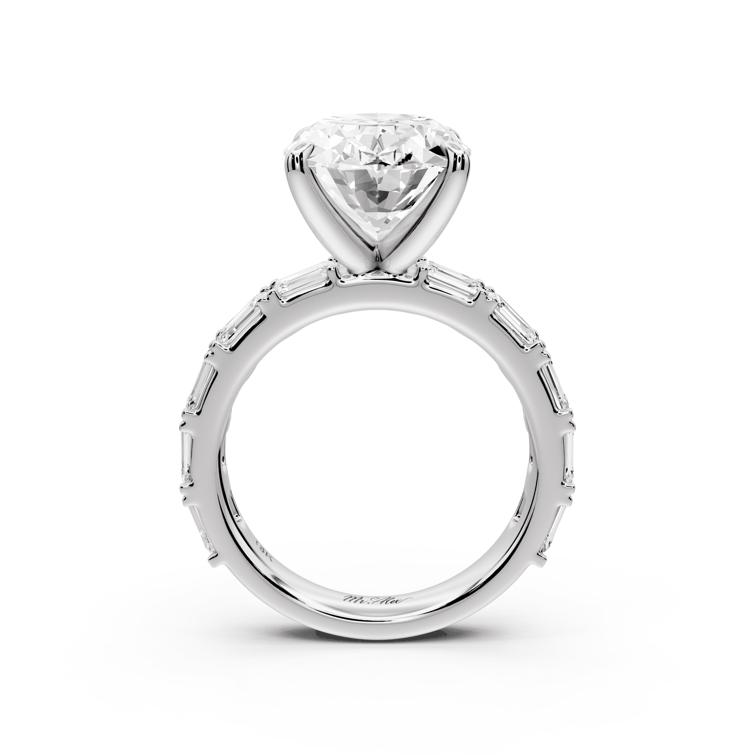 Nadia - 5ct platinum oval diamond with east - west emerald cut accent stones engagament ring - Mr. Alex Jewelry