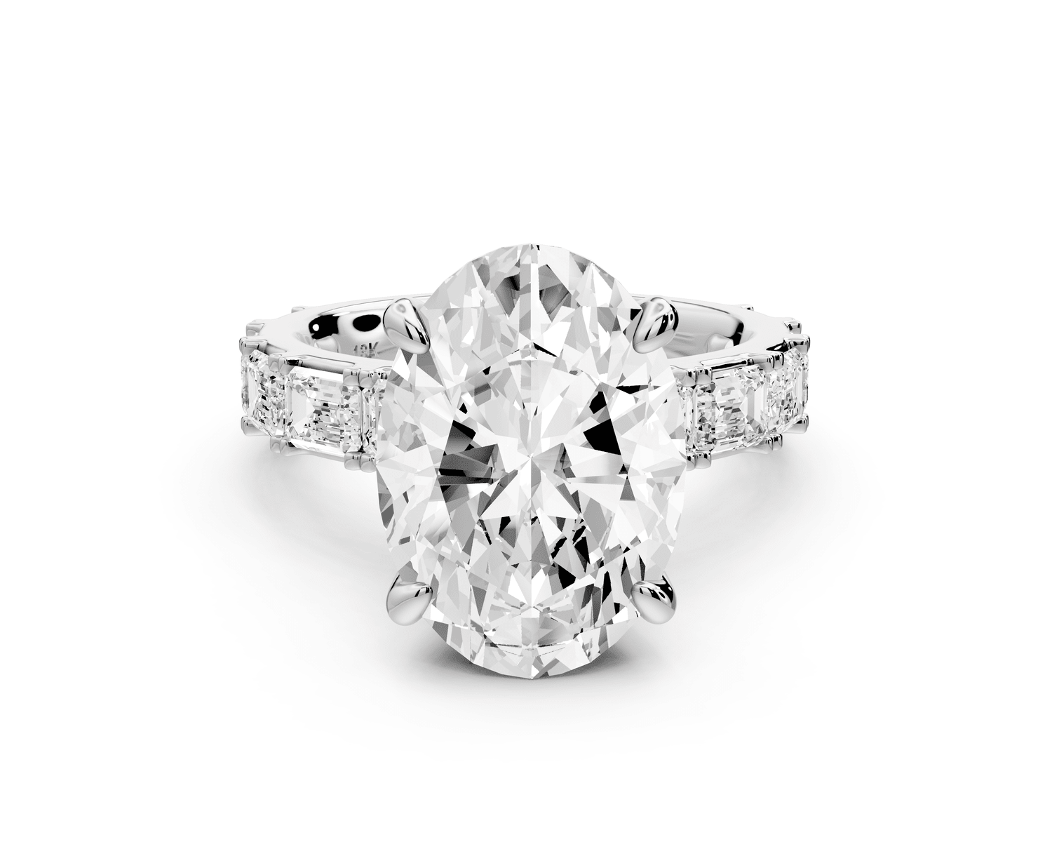 Nadia - 5ct platinum oval diamond with east - west emerald cut accent stones engagament ring - Mr. Alex Jewelry