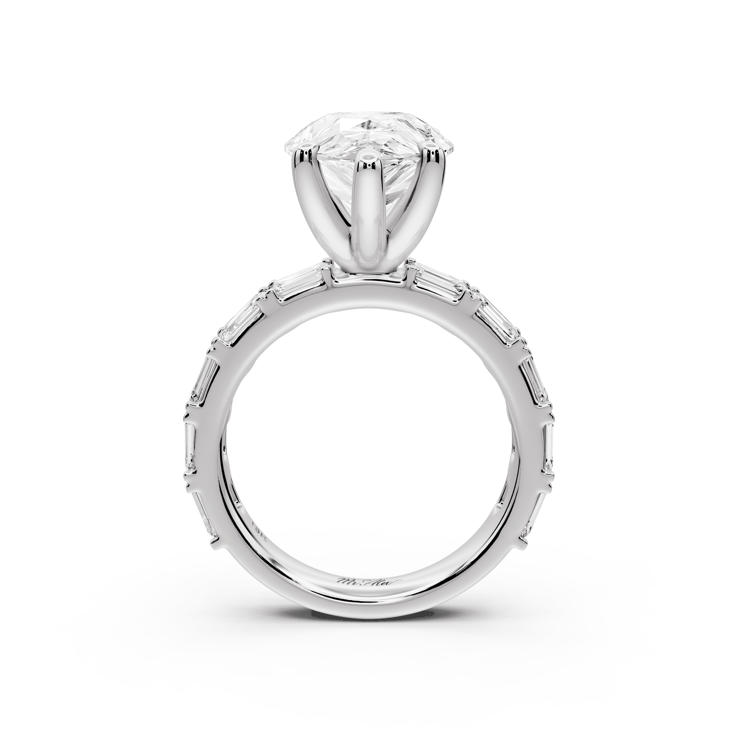 Nadia - 5ct platinum pear diamond with east - west emerald cut accent stones engagament ring - Mr. Alex Jewelry