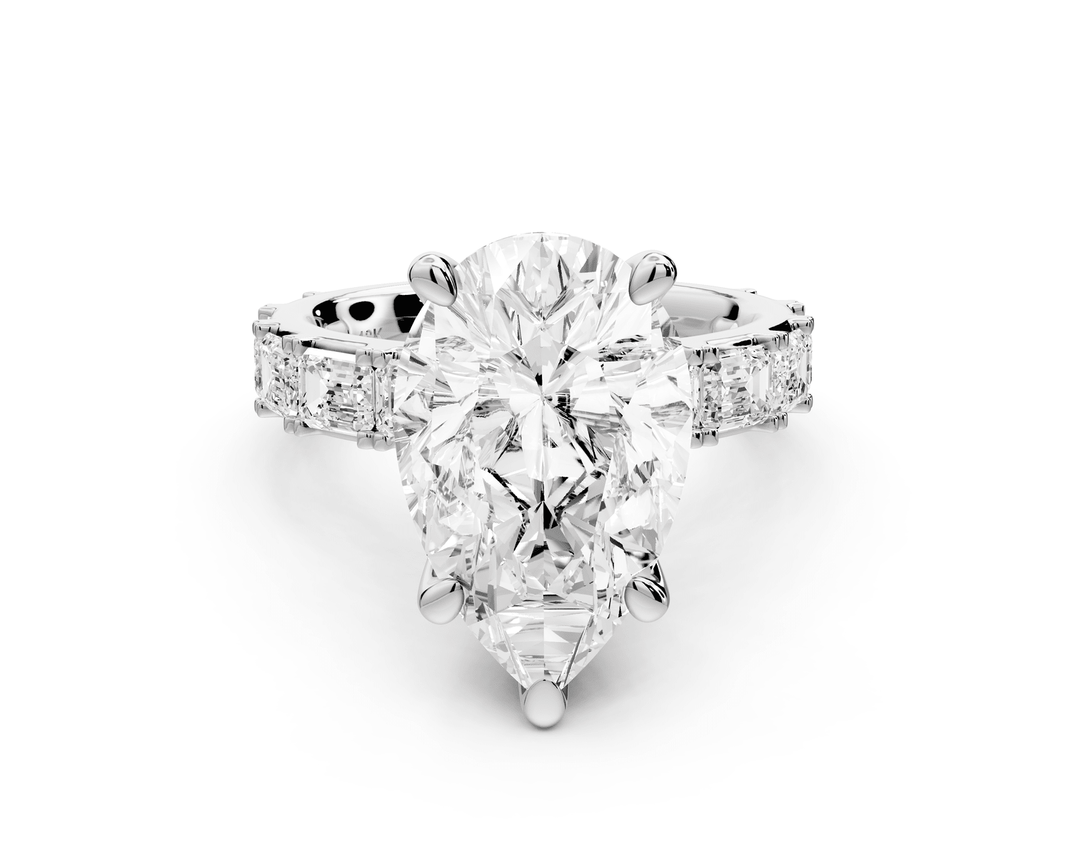 Nadia - 5ct platinum pear diamond with east - west emerald cut accent stones engagament ring - Mr. Alex Jewelry