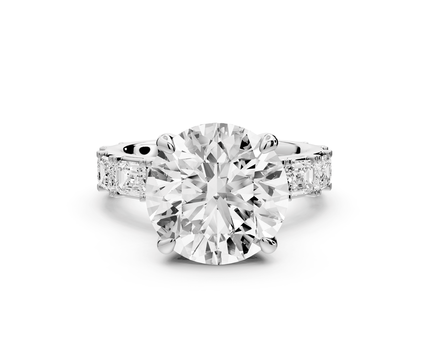 Nadia - 5ct platinum round diamond with east - west emerald cut accent stones engagement ring - Mr. Alex Jewelry